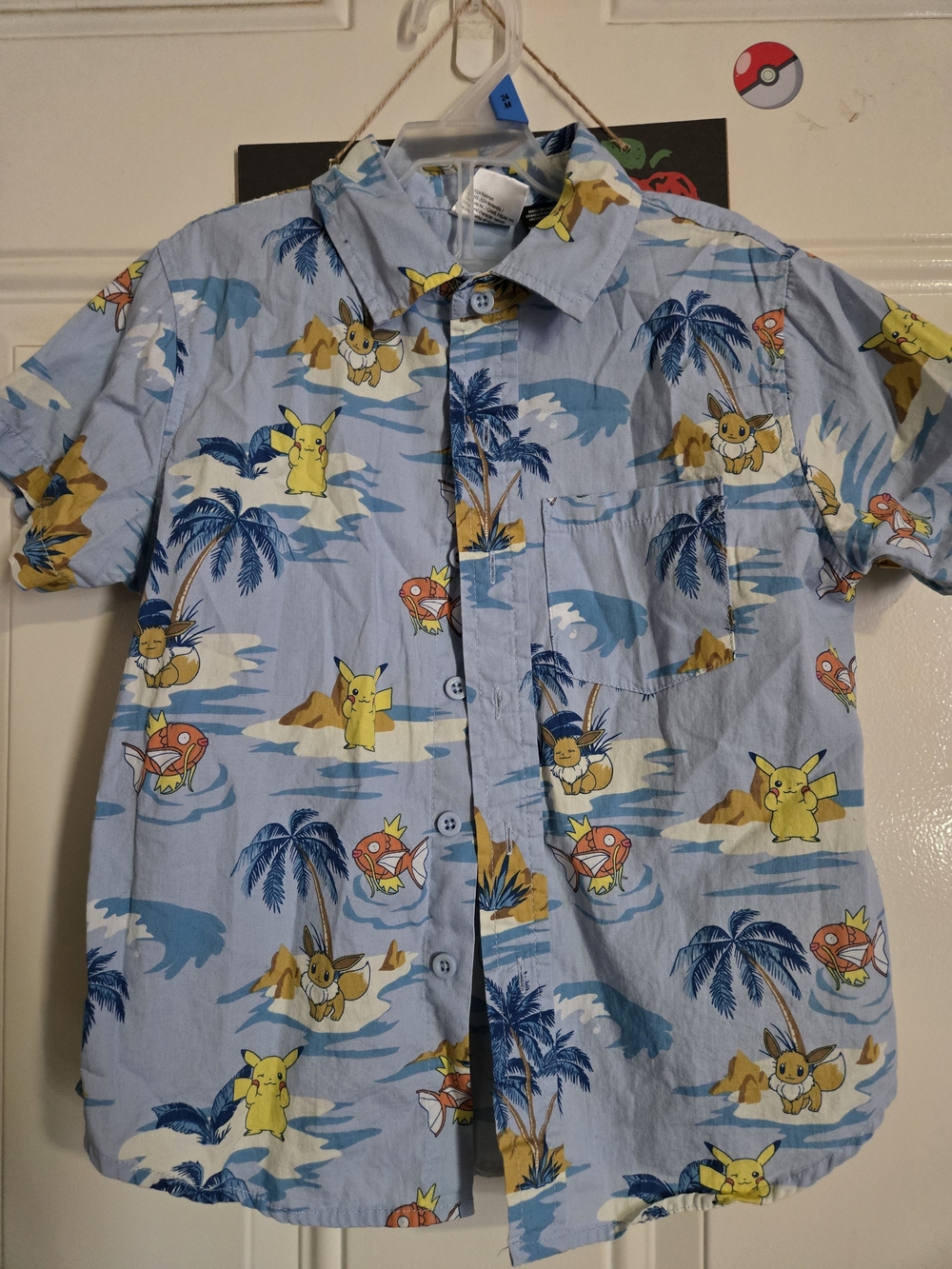 Pokemon Light Blue Pikachu, Eevee & Magikarp Button-Down Shirt